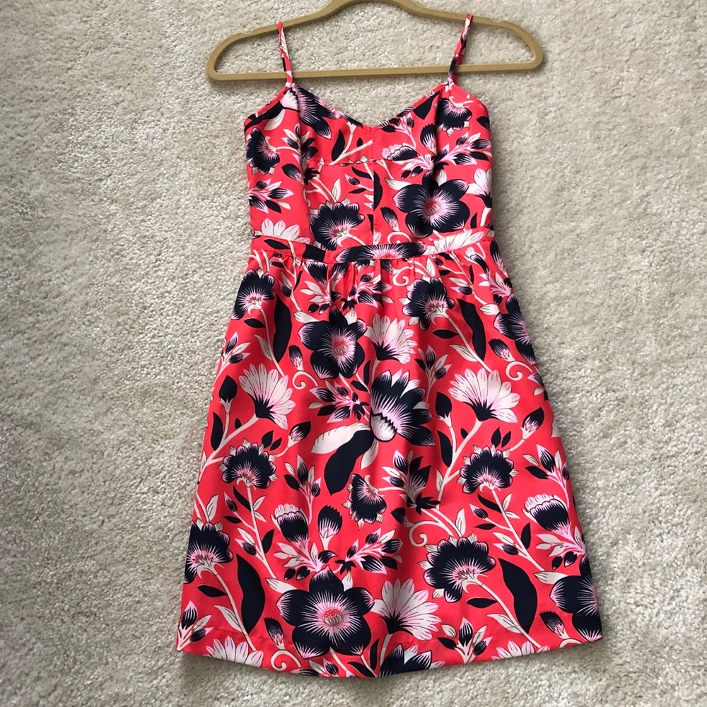 J crew Coral Hibiscus Floral  Dress!